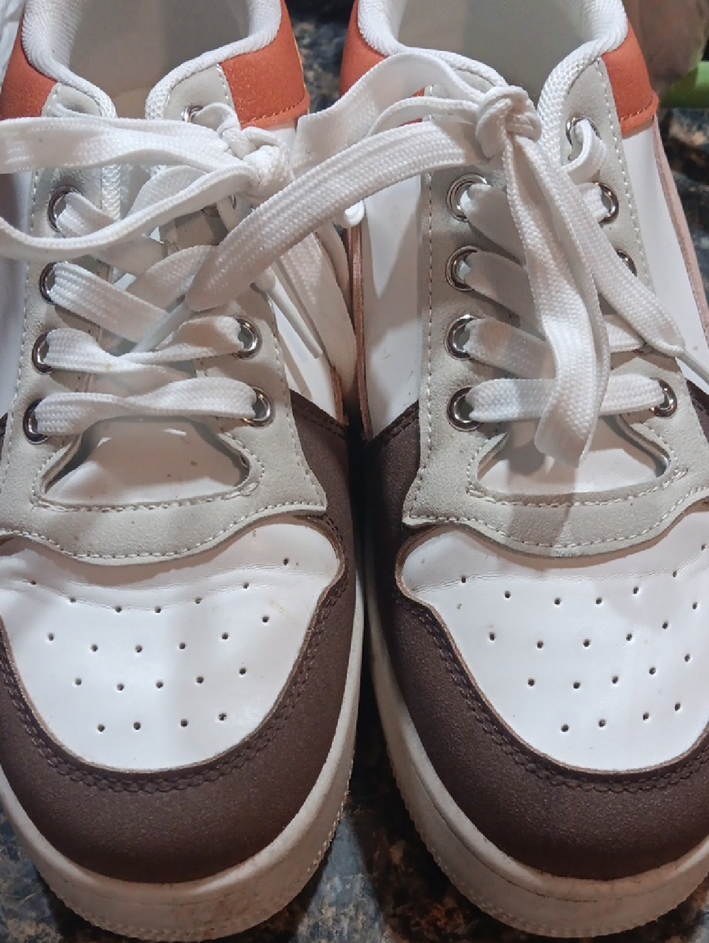 Outwoods White Brown Tan Platform Sneakers with Orange Heel Accent